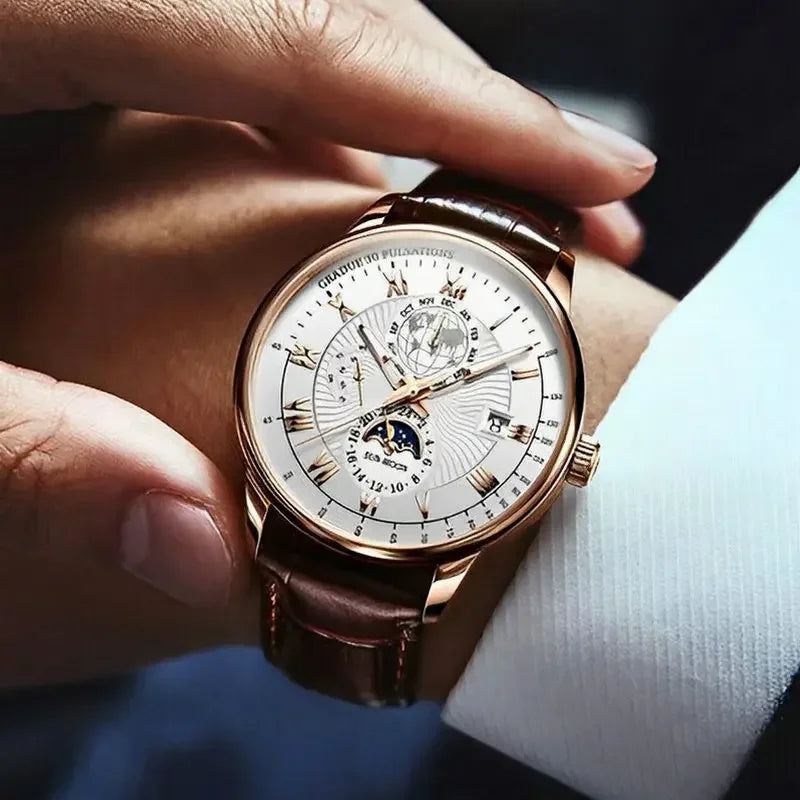 Luxury Sports Watch, Water Resistant, Luminous, Leather, with Date and Quartz Movement.