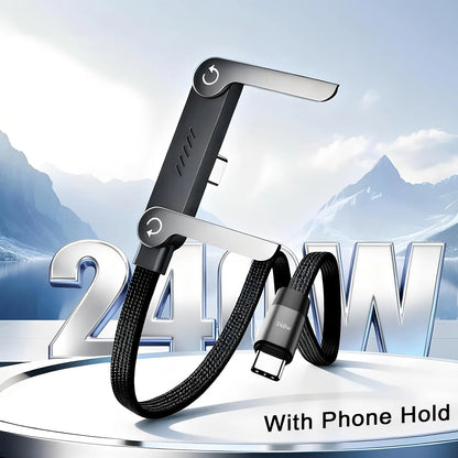 240W 2-in-1 Stand Charging Cable | Phone Holder Integrated | Fast Charge for iPhone 15-17/Huawei/Samsung/Xiaomi
